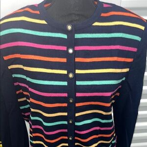 Striped Multicolor Button-Up Cardigan Vintage St John Collection